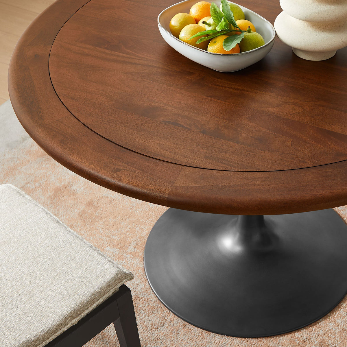 Lippa Black/Walnut 48" Round Pedestal Solid Wood Dining Table - Ornate Home