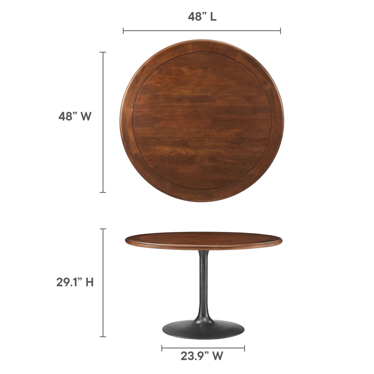 Lippa Black/Walnut 48" Round Pedestal Solid Wood Dining Table - Ornate Home