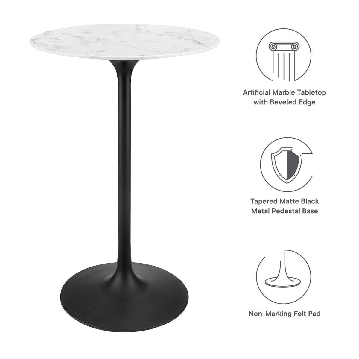 Lippa Black/White 28" Round Faux Marble Bar Table - Ornate Home