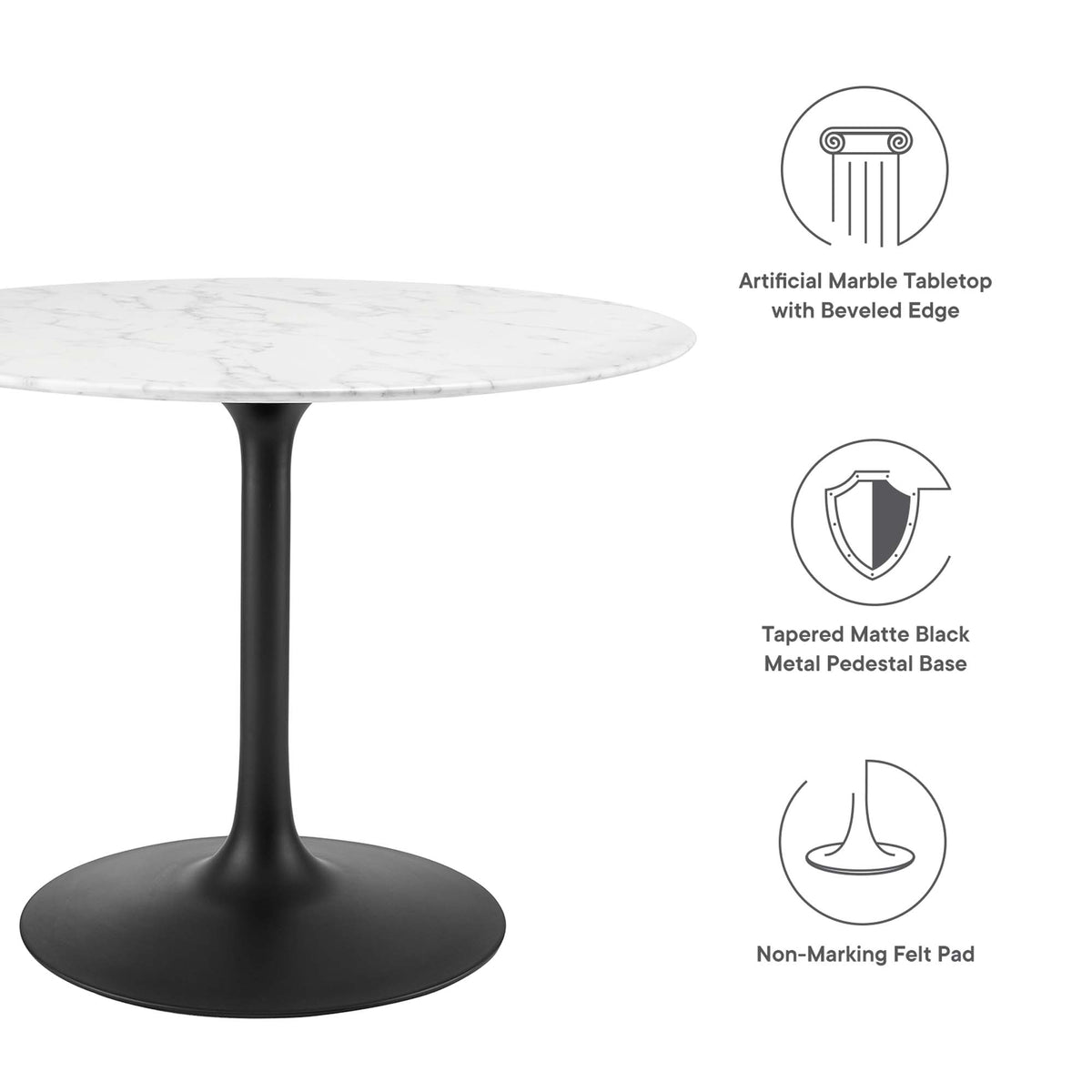 Lippa Black/White 40" Round Faux Marble Dining Table - Ornate Home
