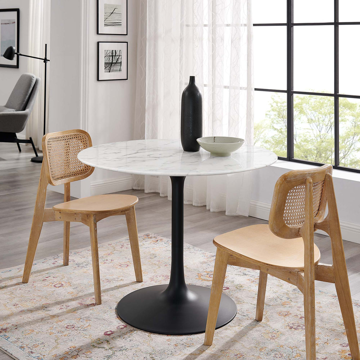 Lippa Black/White 40" Round Faux Marble Dining Table - Ornate Home
