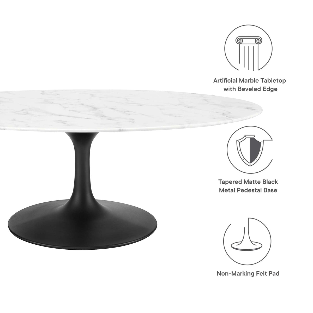 Lippa Black/White 48" Oval Faux Marble Coffee Table - Ornate Home