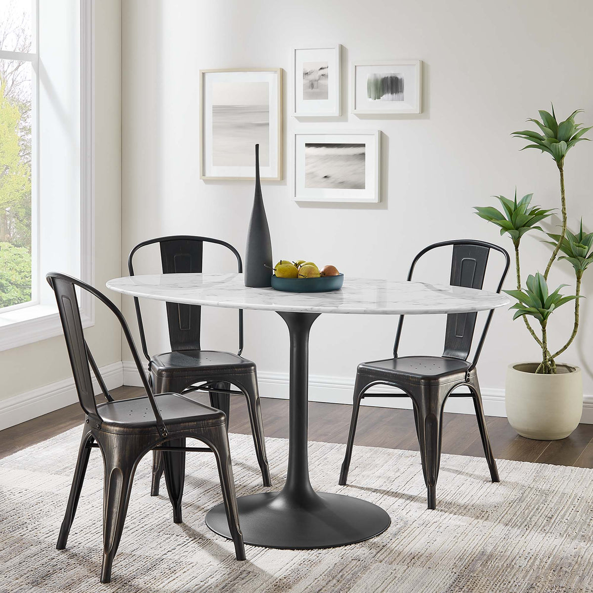 Lippa Black/White 54" Oval Faux Marble Dining Table - Ornate Home