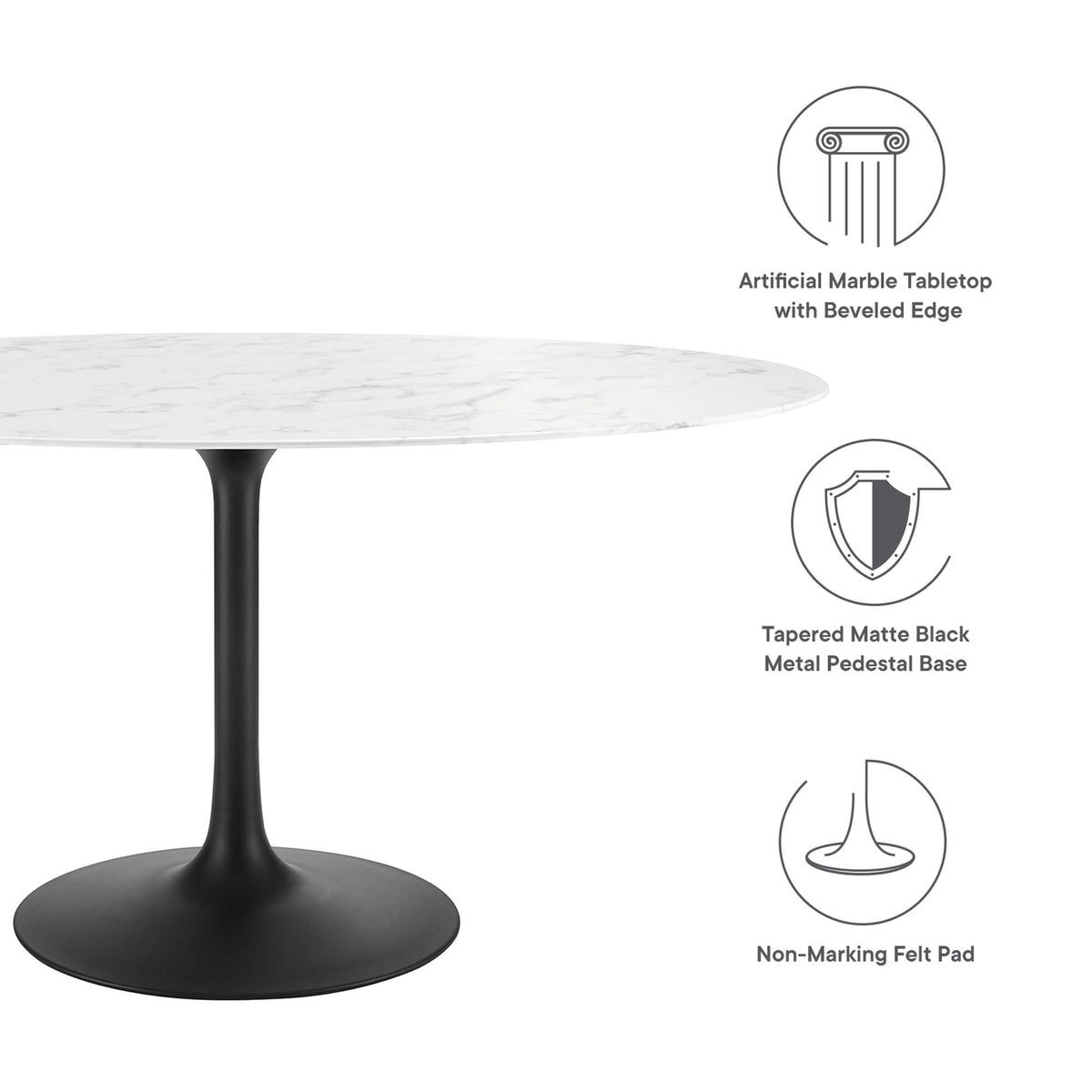 Lippa Black/White 60" Oval Faux Marble Dining Table - Ornate Home