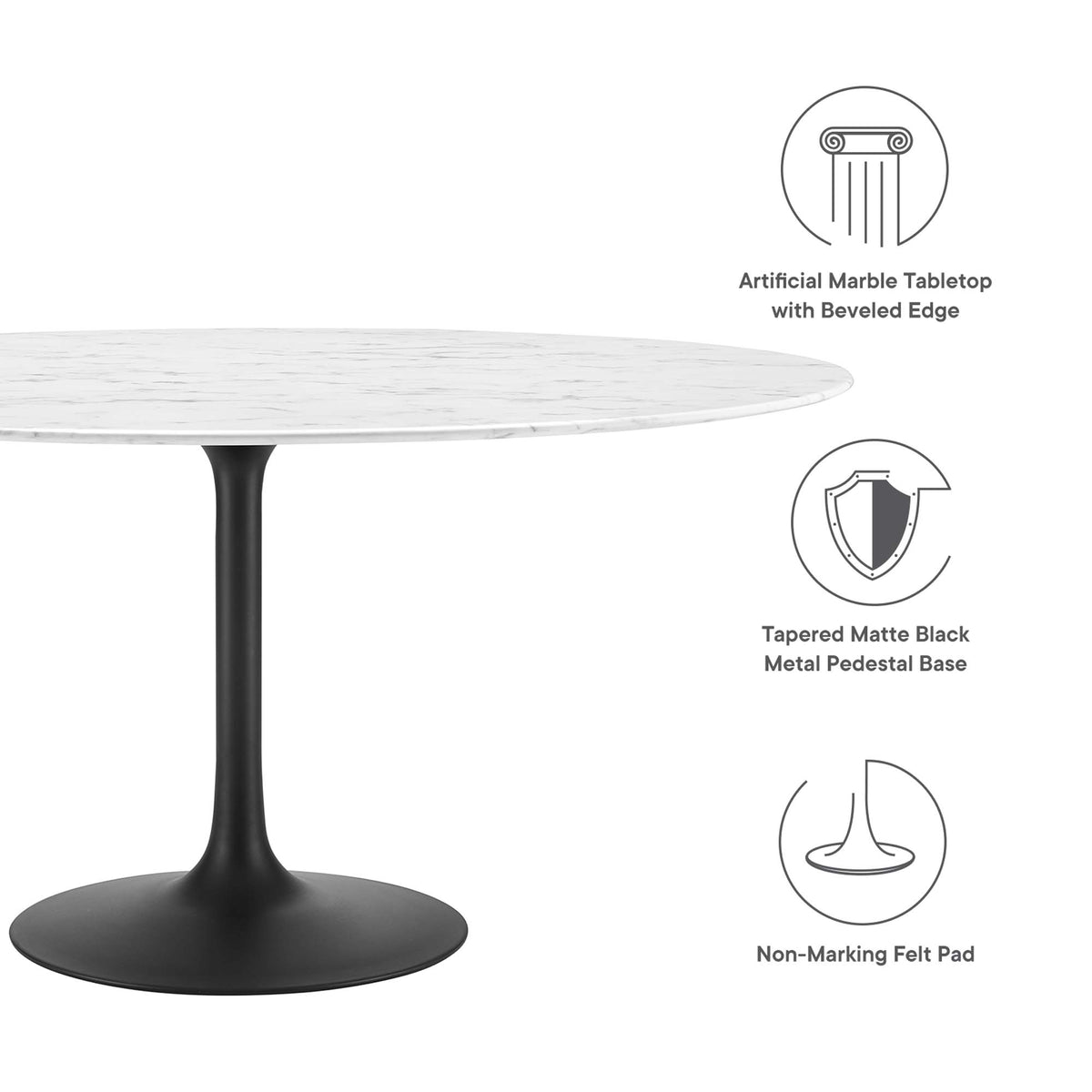 Lippa Black/White 60" Round Faux Marble Dining Table - Ornate Home