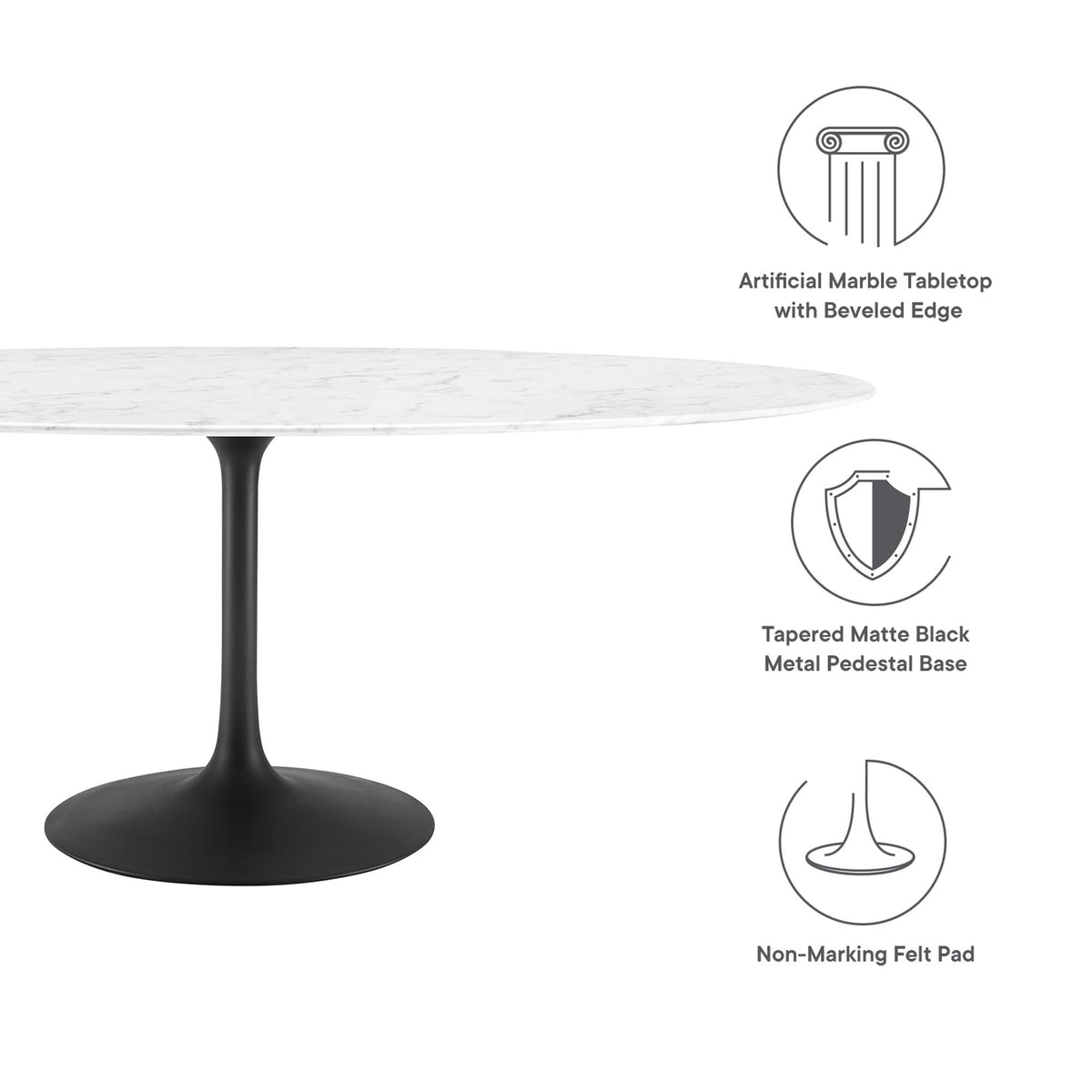 Lippa Black/White 78" Oval Faux Marble Dining Table - Ornate Home