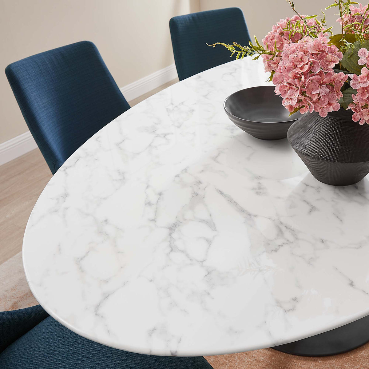 Lippa Black/White 78" Oval Faux Marble Dining Table - Ornate Home