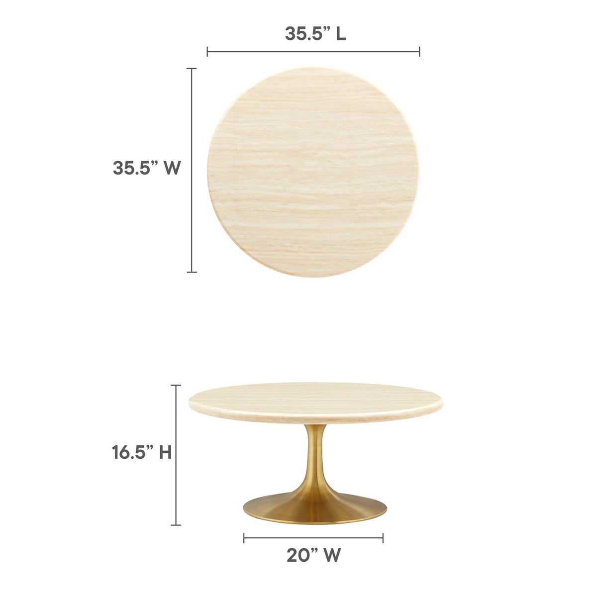 Lippa Gold 36" Round Faux Travertine Coffee Table - Ornate Home