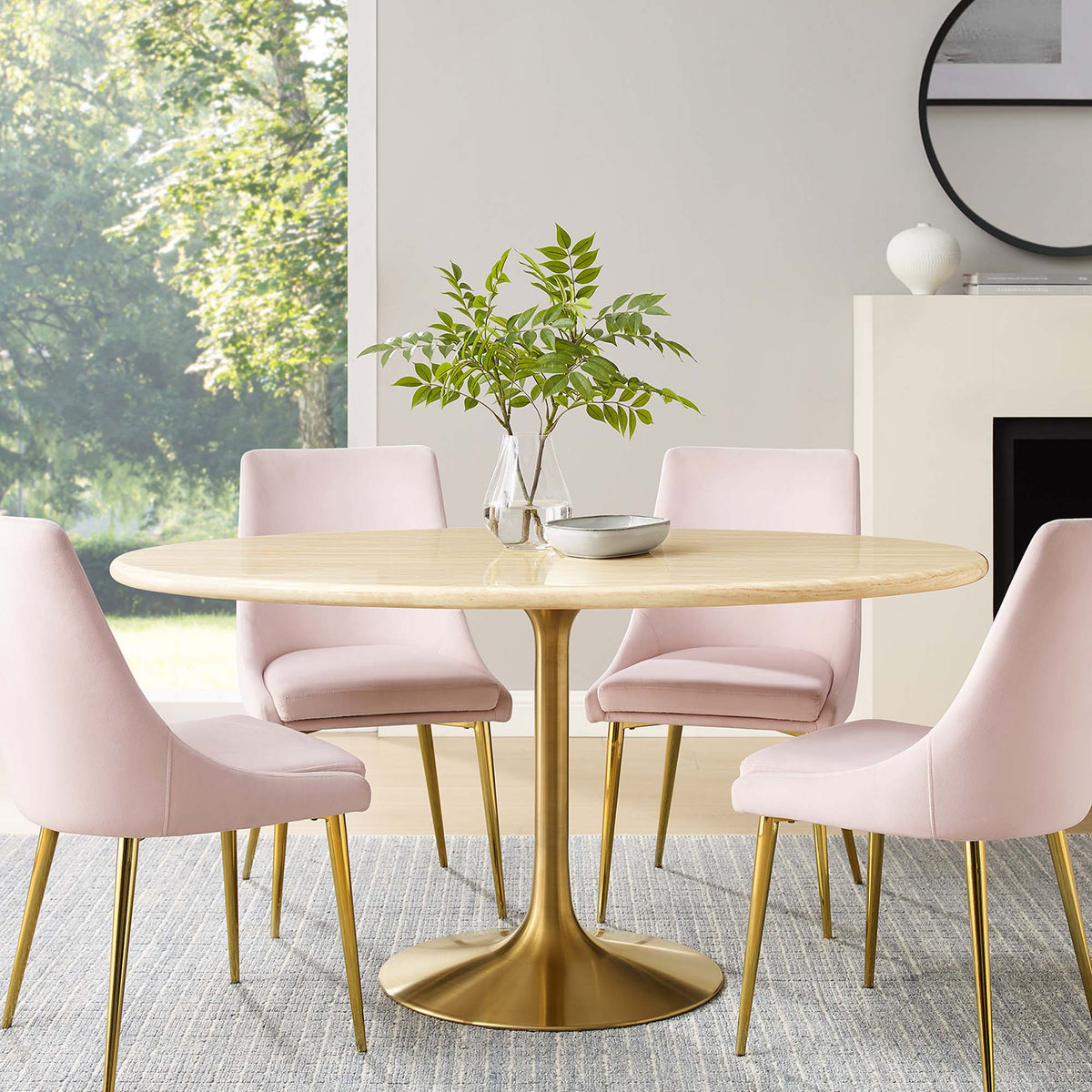 Lippa Gold 60" Oval Faux Travertine Dining Table - Ornate Home