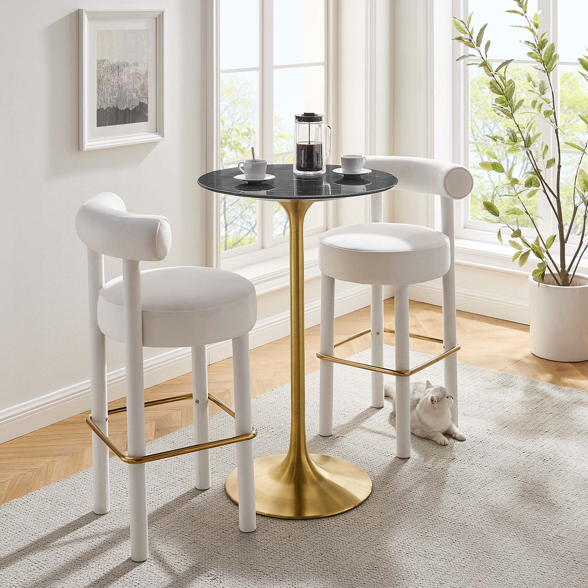Lippa Gold/Black 28" Round Faux Marble Bar Table - Ornate Home
