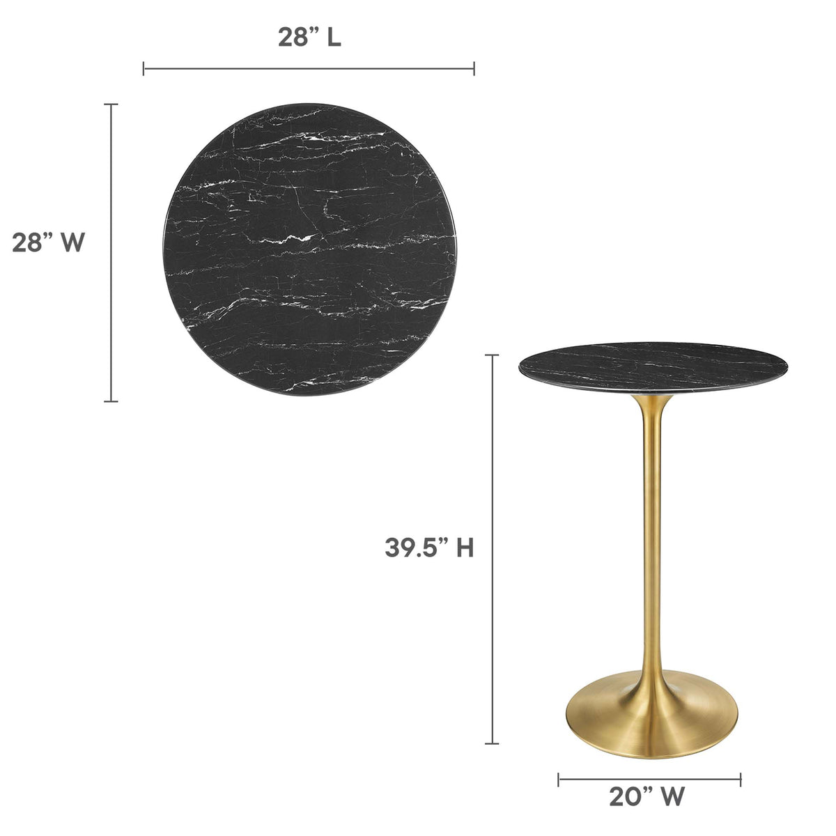 Lippa Gold/Black 28" Round Faux Marble Bar Table - Ornate Home