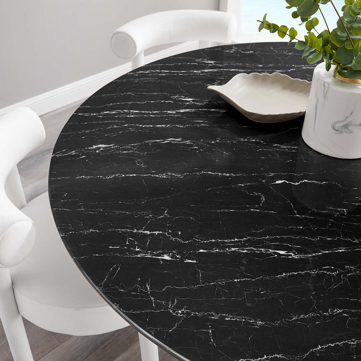 Lippa Gold/Black 60" Round Faux Marble Dining Table - Ornate Home