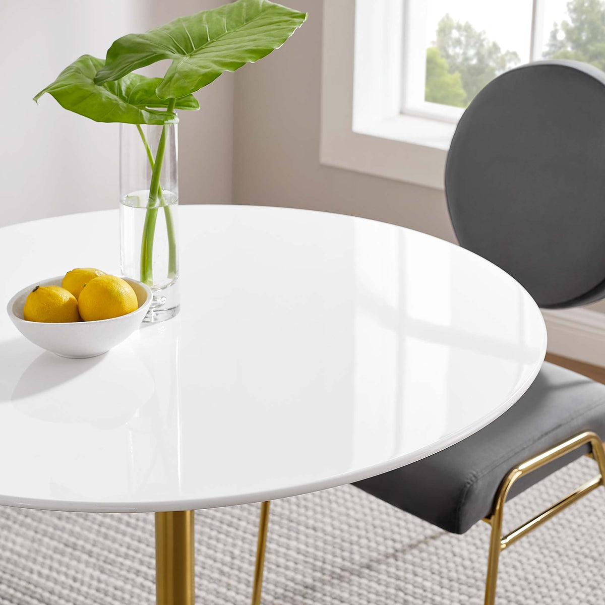 Lippa Gold/White 36" Round Wood Dining Table - Ornate Home