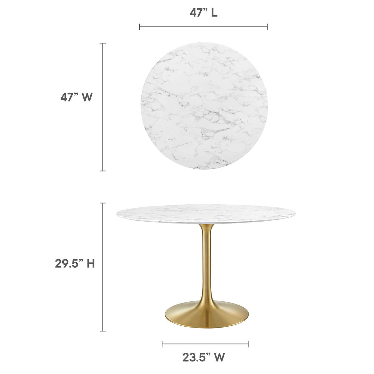 Lippa Gold/White 48" Round Faux Marble Dining Table - Ornate Home
