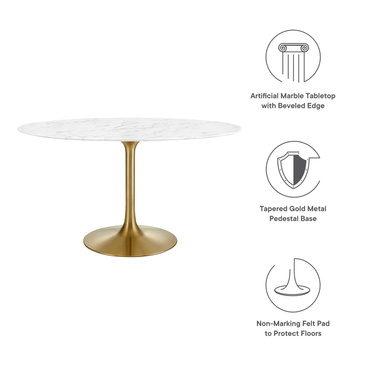Lippa Gold/White 54" Oval Faux Marble Dining Table - Ornate Home