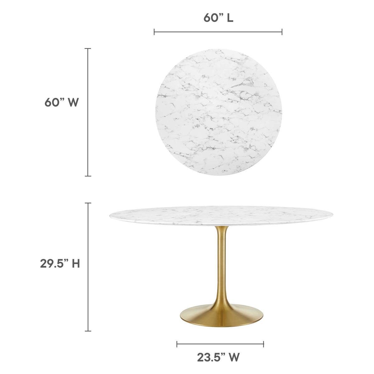 Lippa Gold/White 60" Round Faux Marble Dining Table - Ornate Home