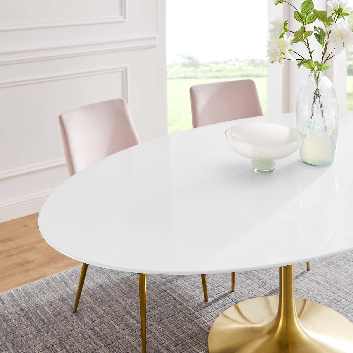 Lippa Gold/White 78" Oval Wood Dining Table - Ornate Home
