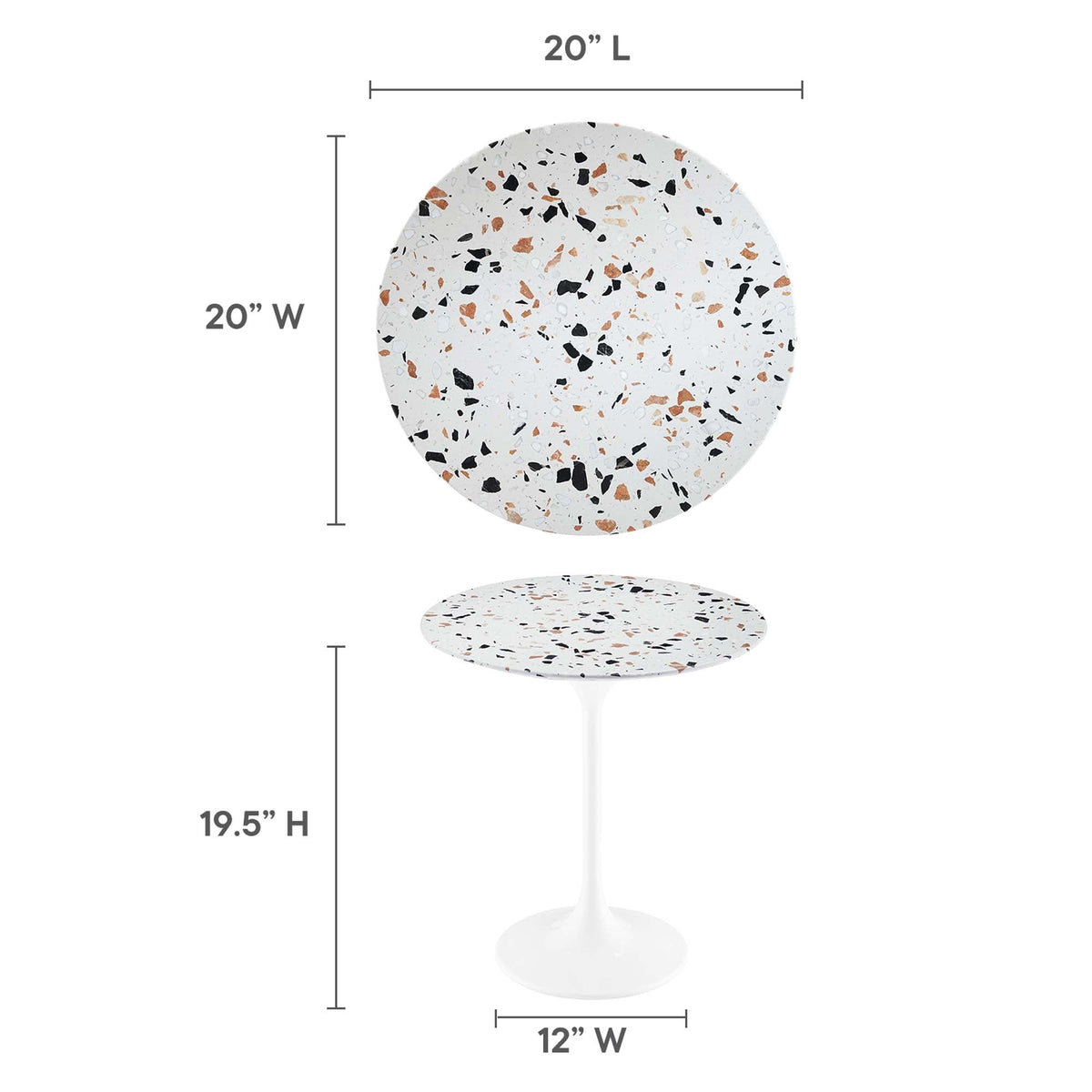 Lippa White 20" Round Terrazzo Side Table - Ornate Home