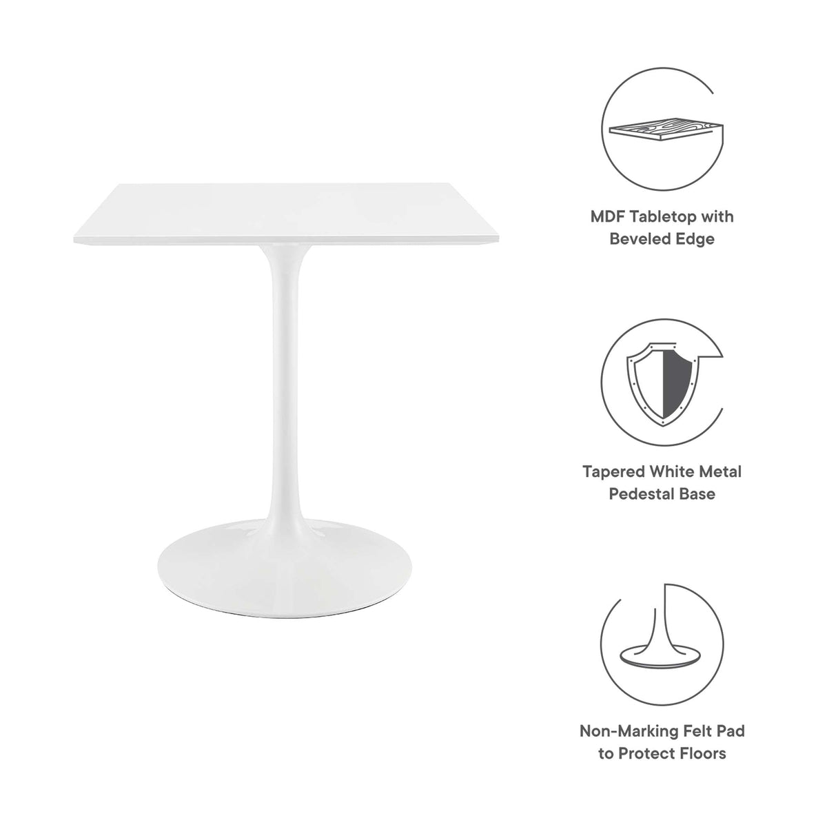 Lippa White 28" Square Wood Dining Table