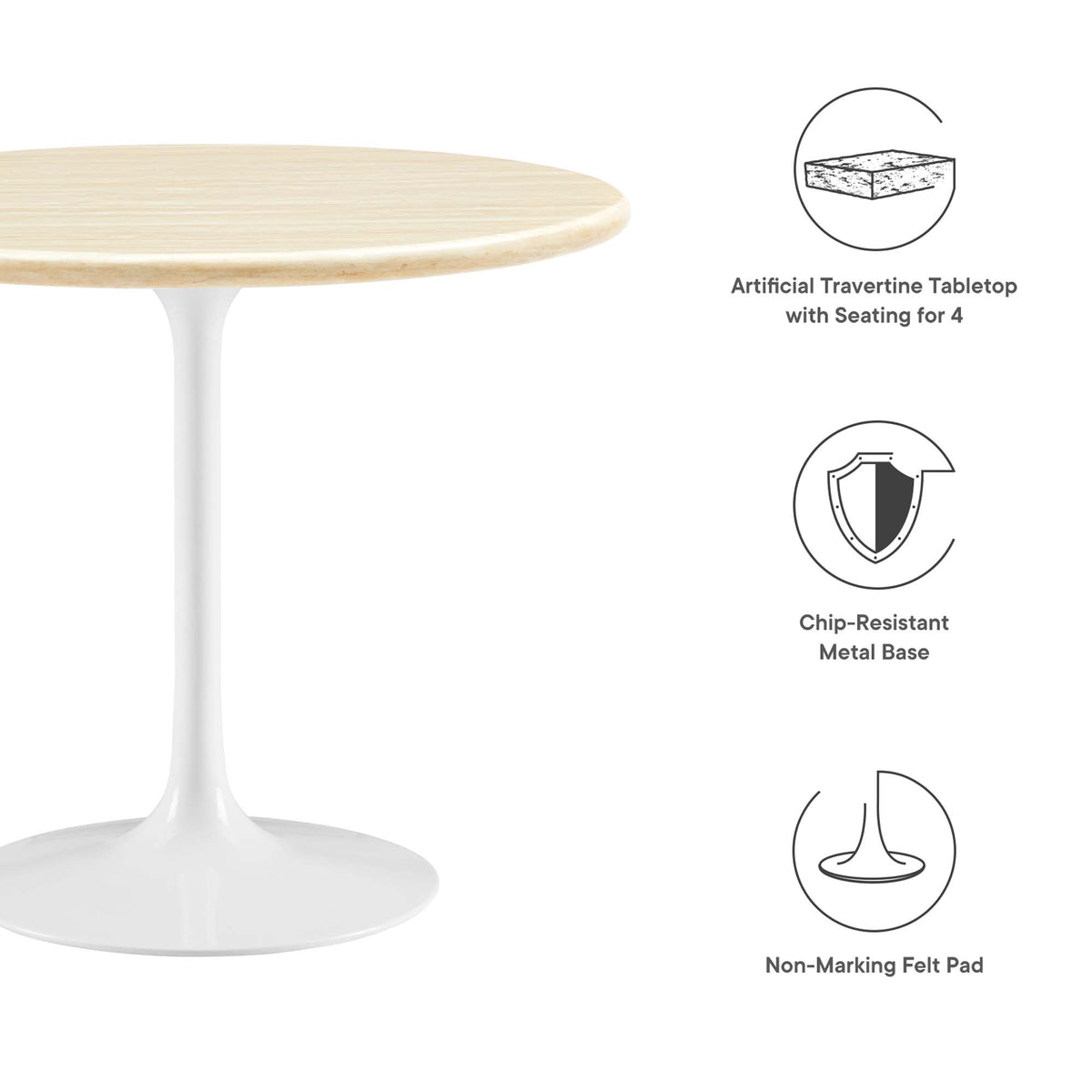 Lippa White 36" Round Faux Travertine Dining Table - Ornate Home