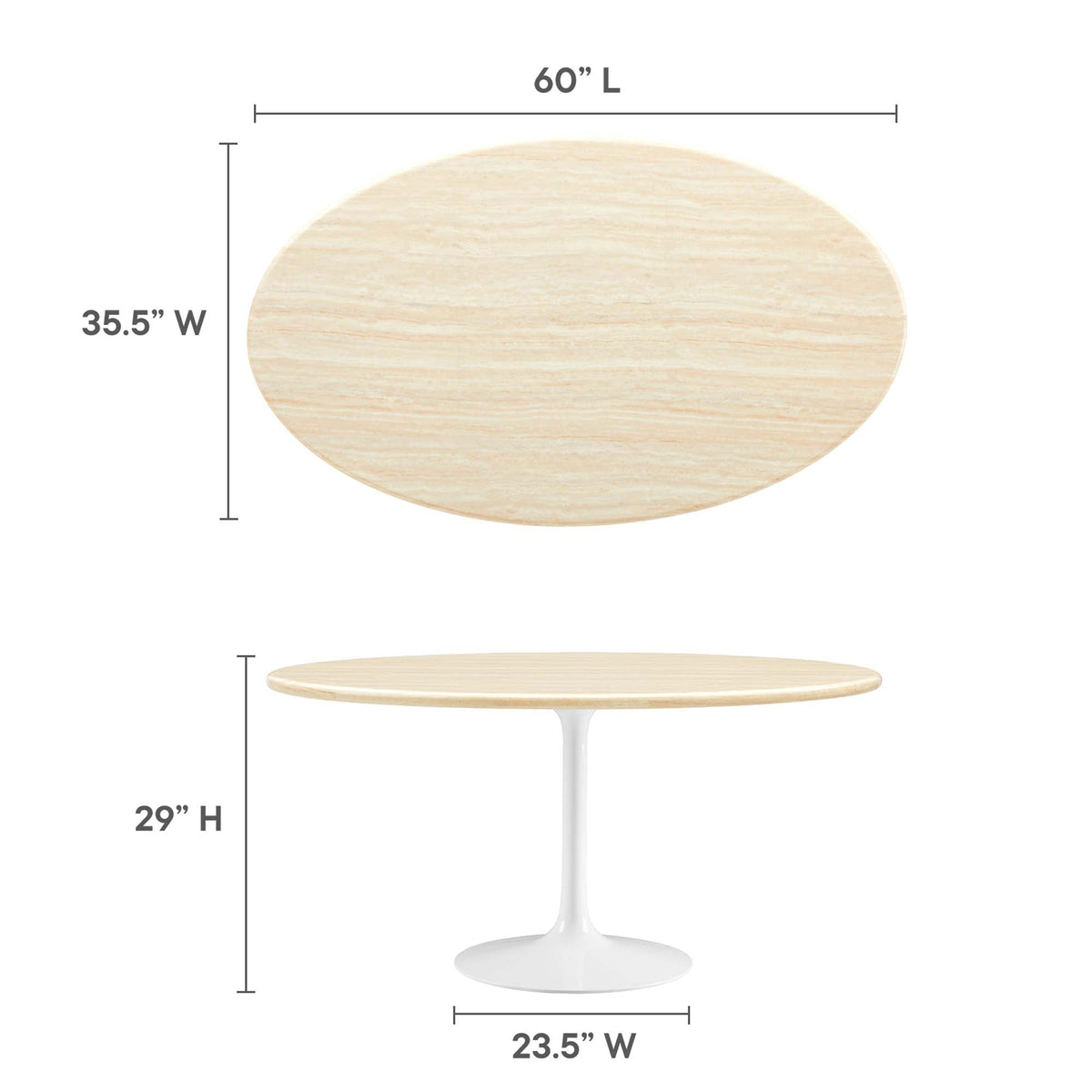 Lippa White 60" Oval Faux Travertine Dining Table - Ornate Home