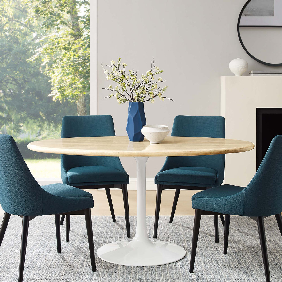 Lippa White 60" Oval Faux Travertine Dining Table - Ornate Home