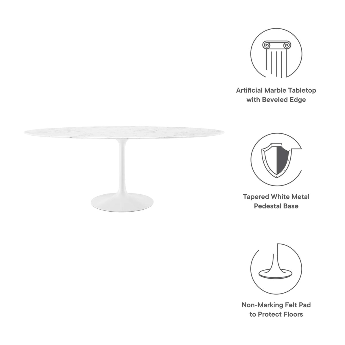 Lippa White 78" Oval Faux Marble Dining Table - Ornate Home