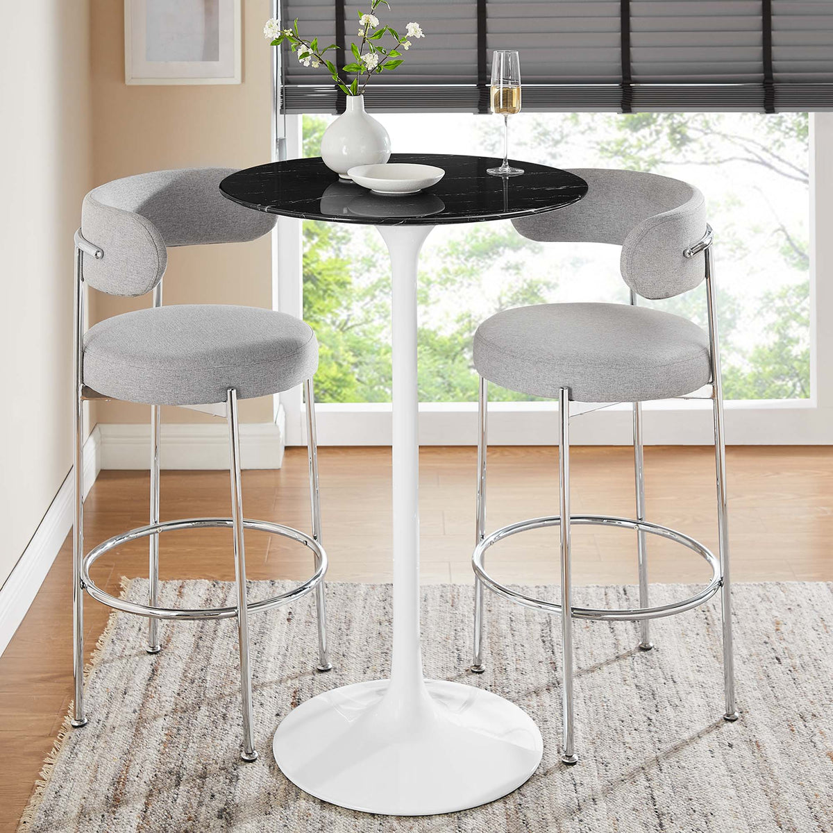 Lippa White/Black 28" Round Faux Marble Bar Table - Ornate Home