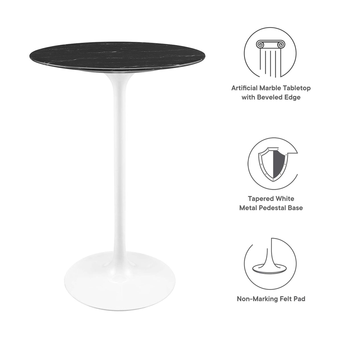 Lippa White/Black 28" Round Faux Marble Bar Table - Ornate Home