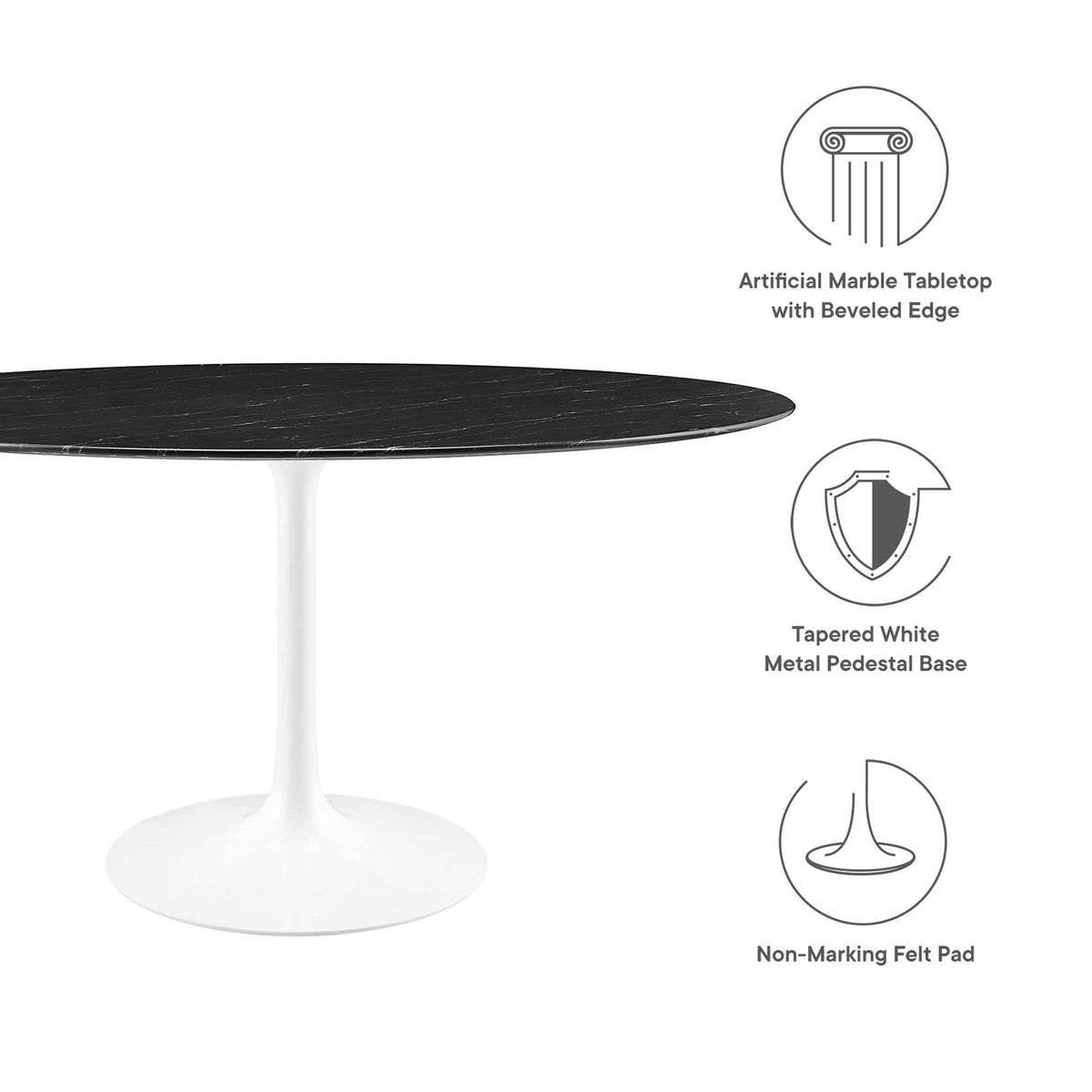Lippa White/Black 60" Round Faux Marble Dining Table - Ornate Home