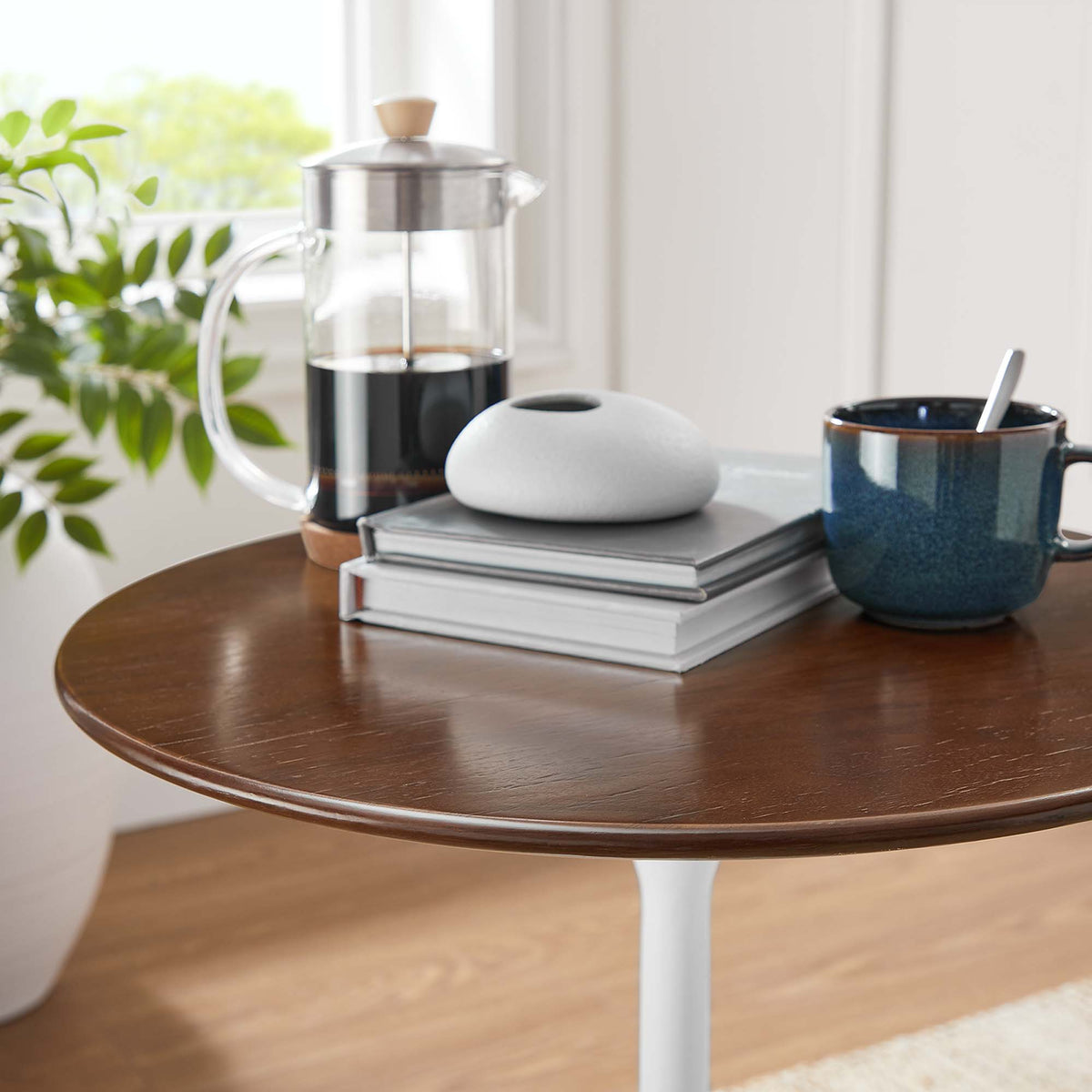 Lippa White/Walnut 20" Round Wood Side Table - Ornate Home