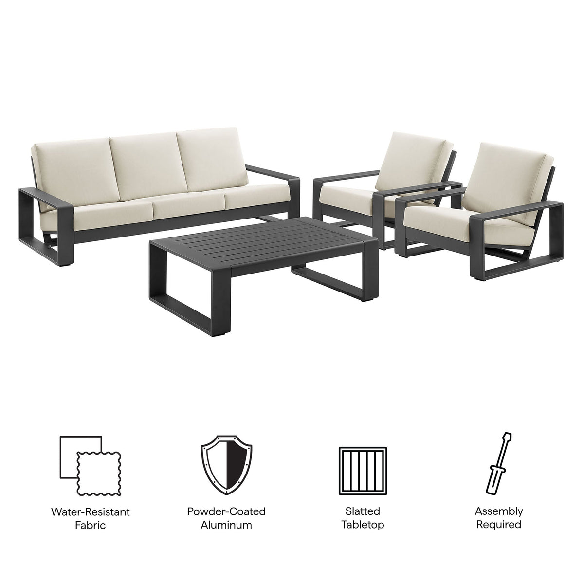 Lirienne Cream 4-Piece Outdoor Patio Aluminum Furniture Set - Ornate Home