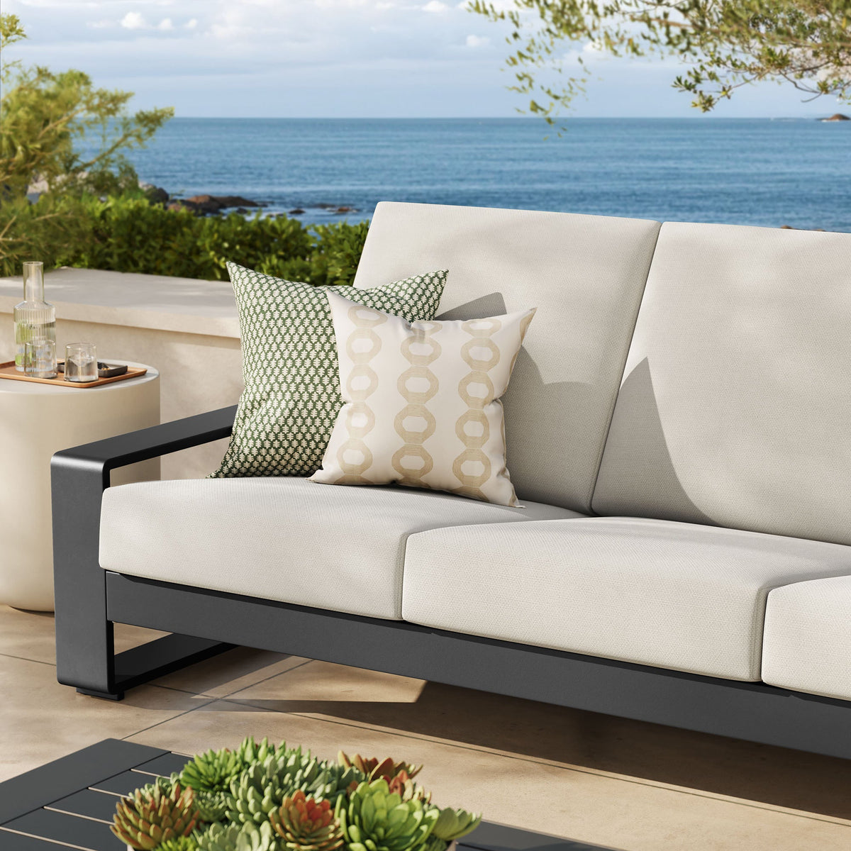 Lirienne Cream/Gray Outdoor Patio Aluminum Sofa - Ornate Home