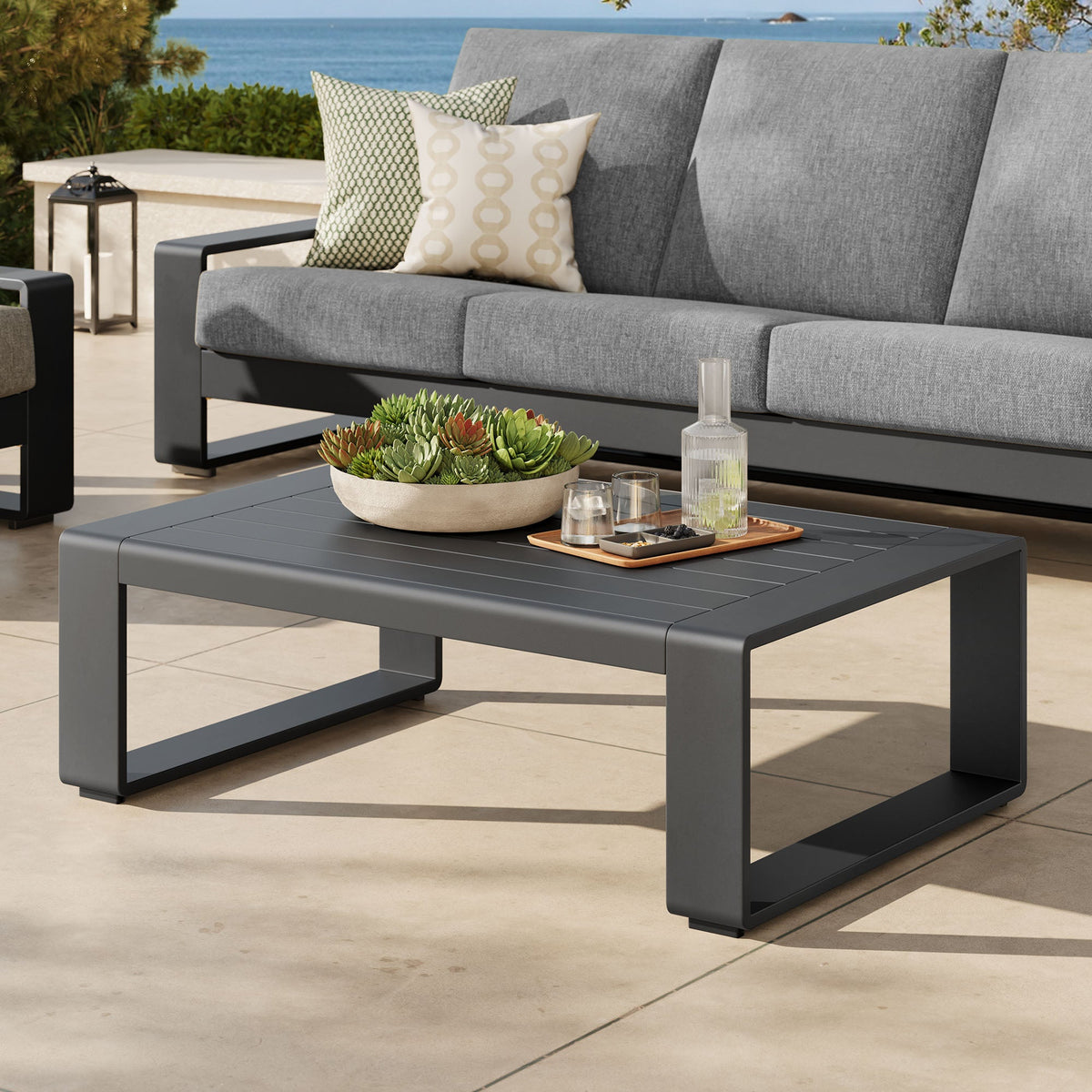 Lirienne Gray Outdoor Patio Aluminum Coffee Table - Ornate Home