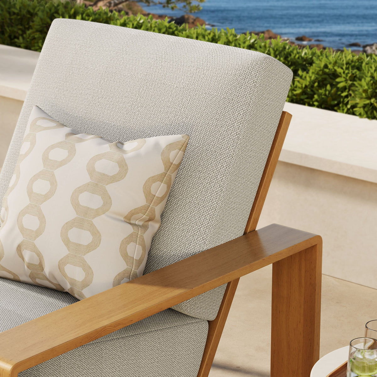 Lirienne Ivory/Natural Outdoor Patio Aluminum Faux Wood Armchair - Ornate Home