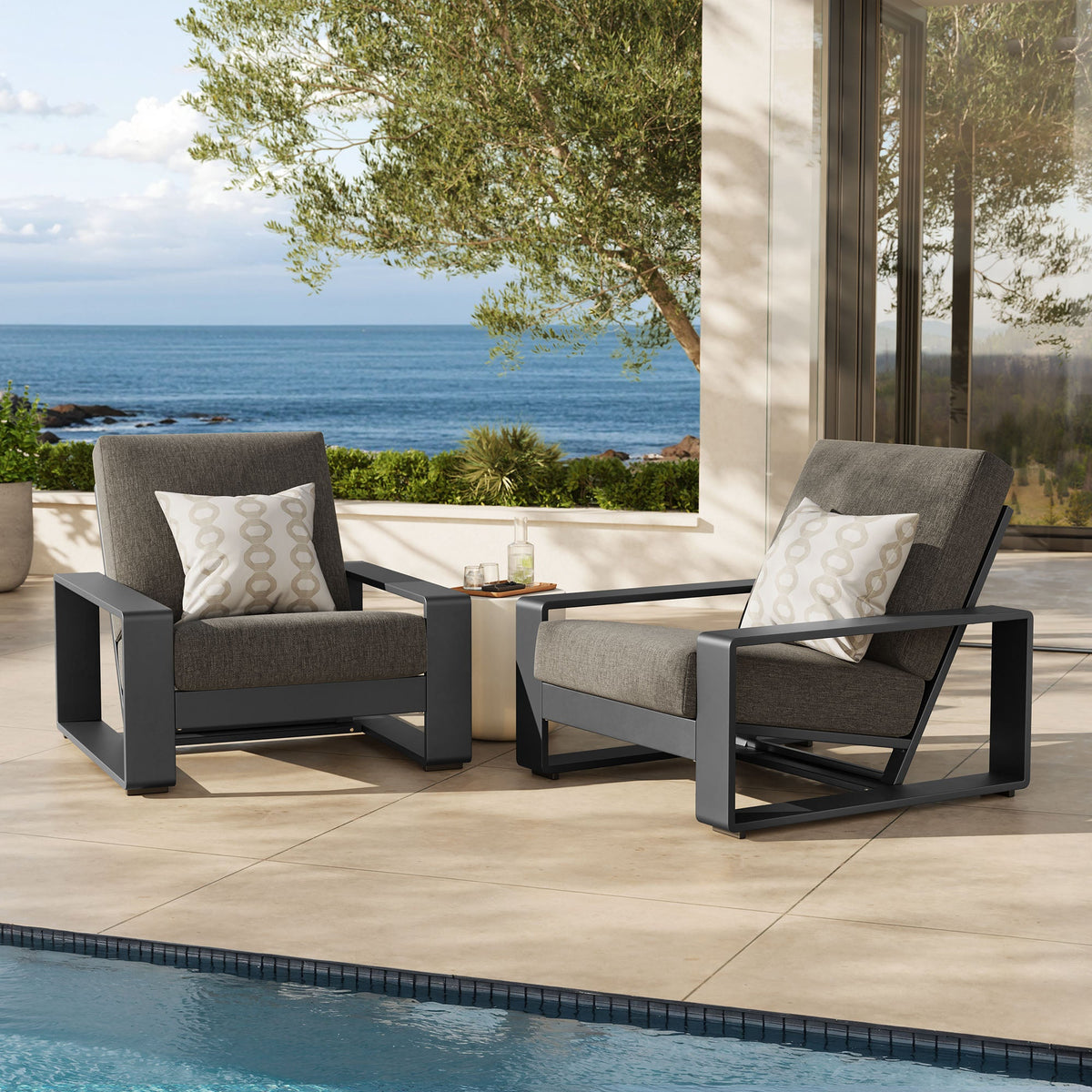 Lirienne Smoke Outdoor Patio Aluminum Faux Wood Armchairs (Set of 2) - Ornate Home