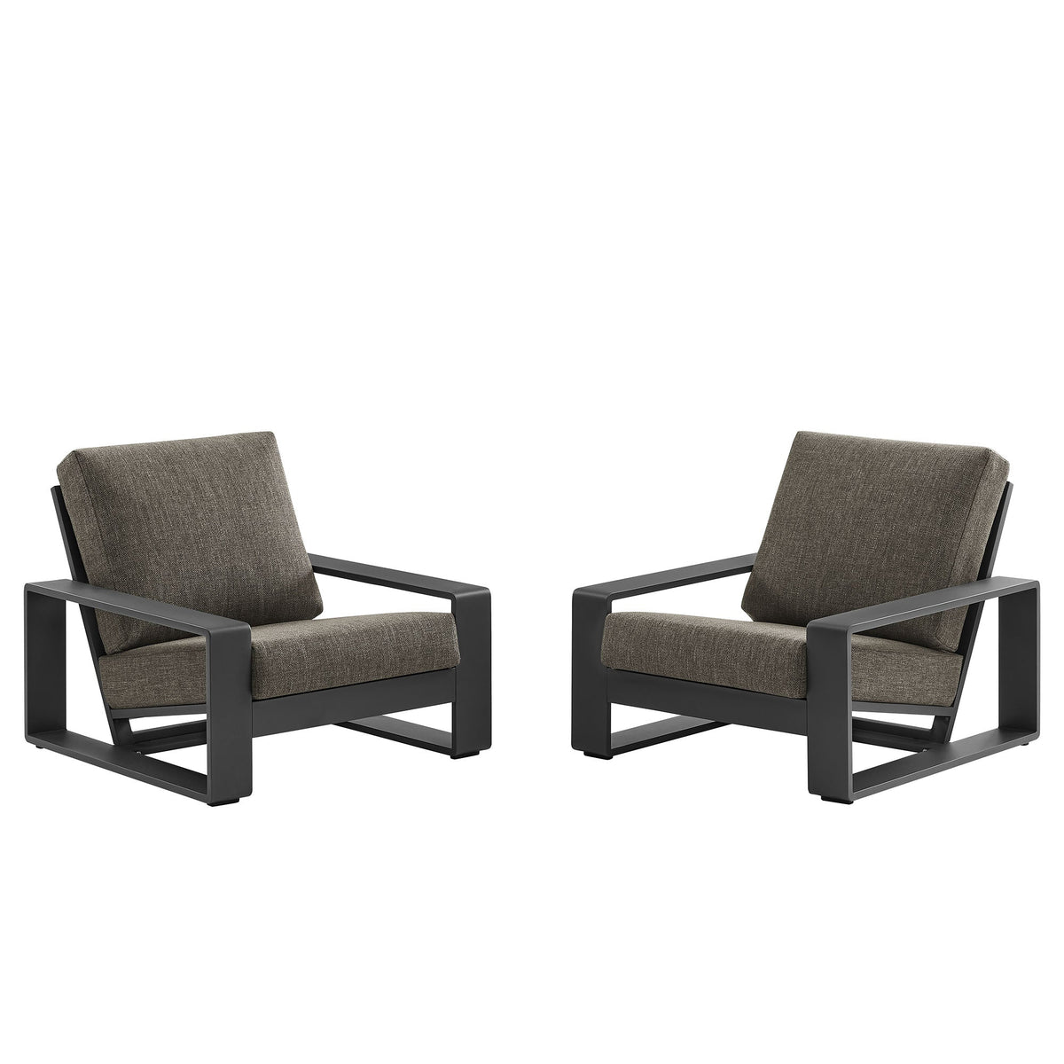 Lirienne Smoke Outdoor Patio Aluminum Faux Wood Armchairs (Set of 2) - Ornate Home