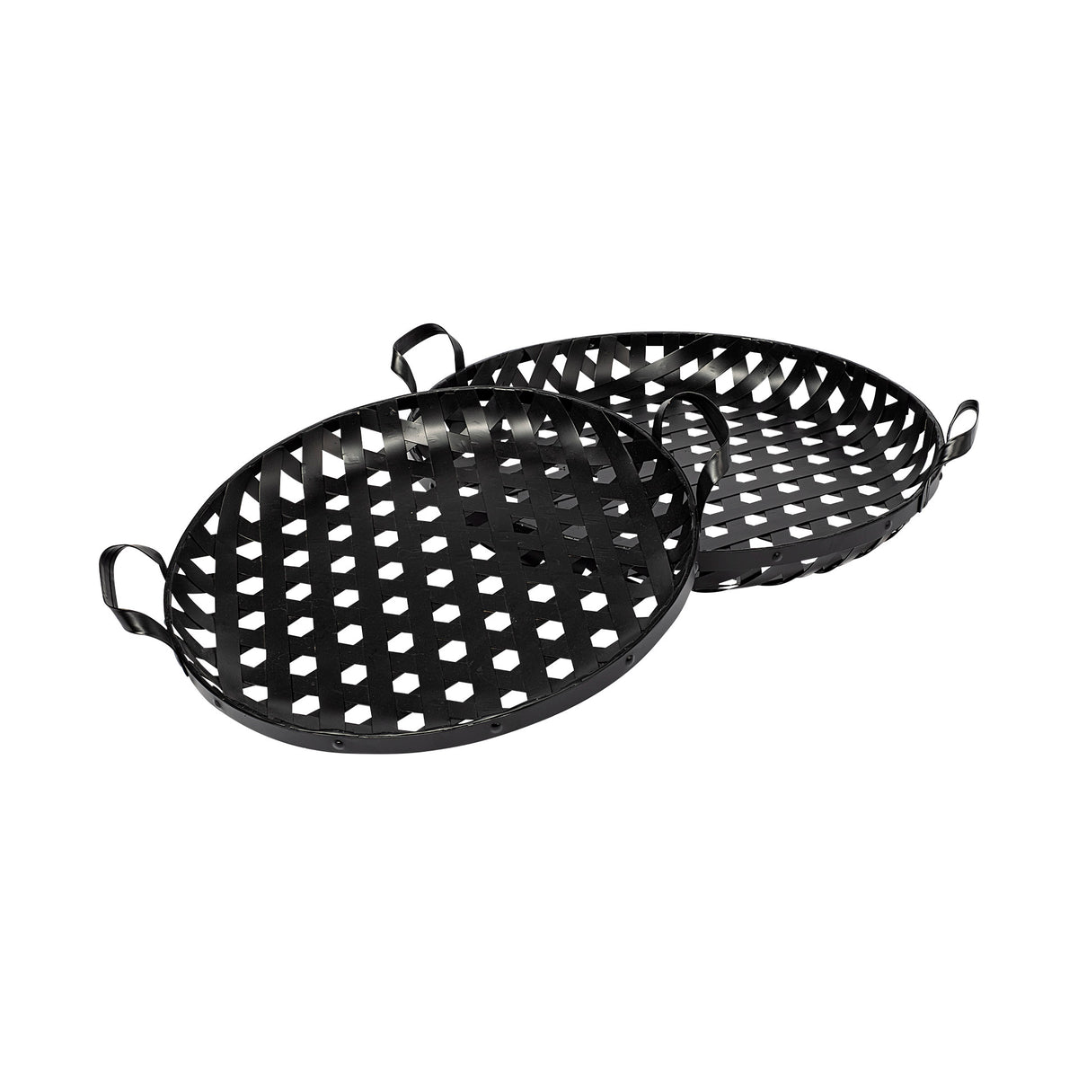 Lito Black Woven Metal Round Serving Trays (Set of 2) - Ornate Home