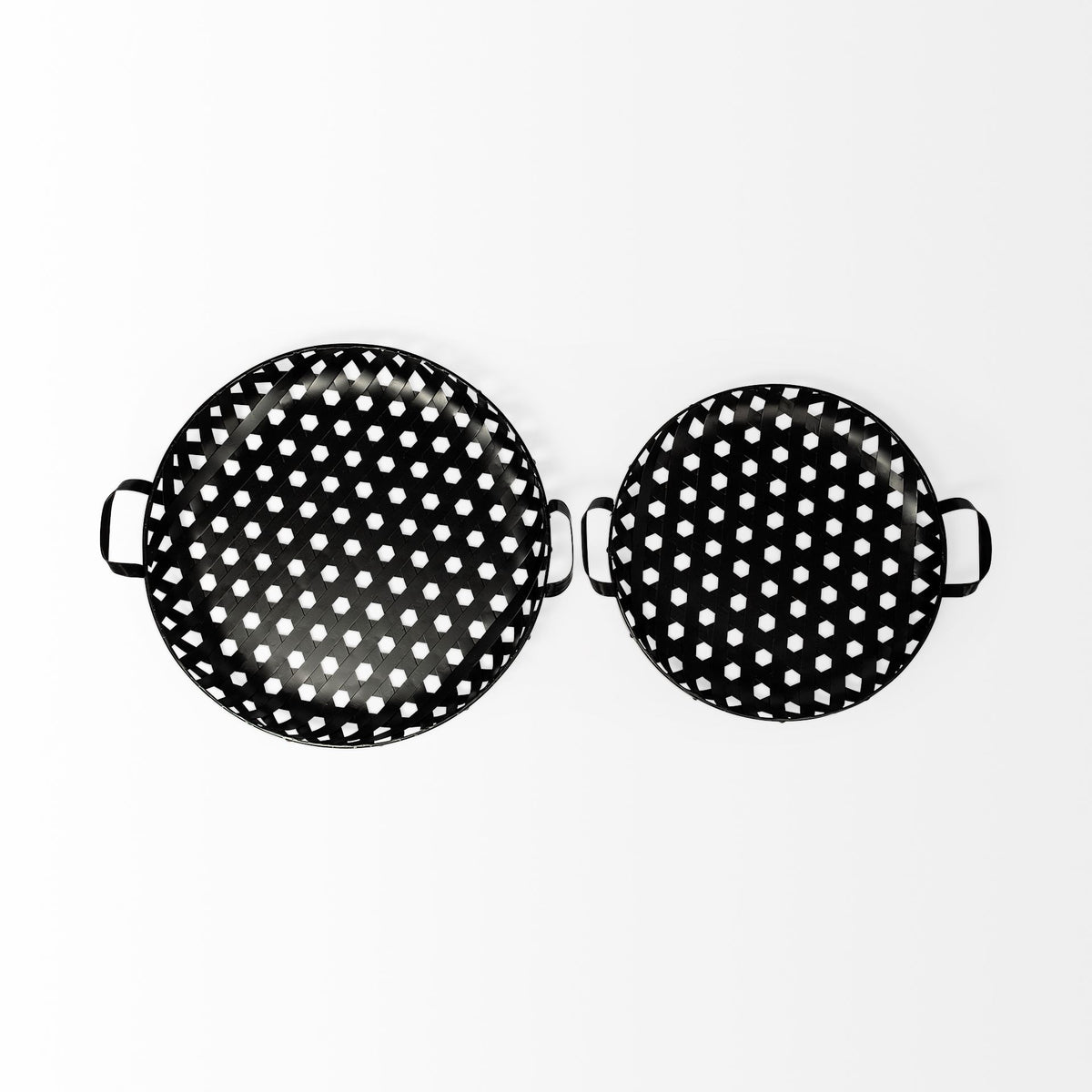 Lito Black Woven Metal Round Serving Trays (Set of 2) - Ornate Home