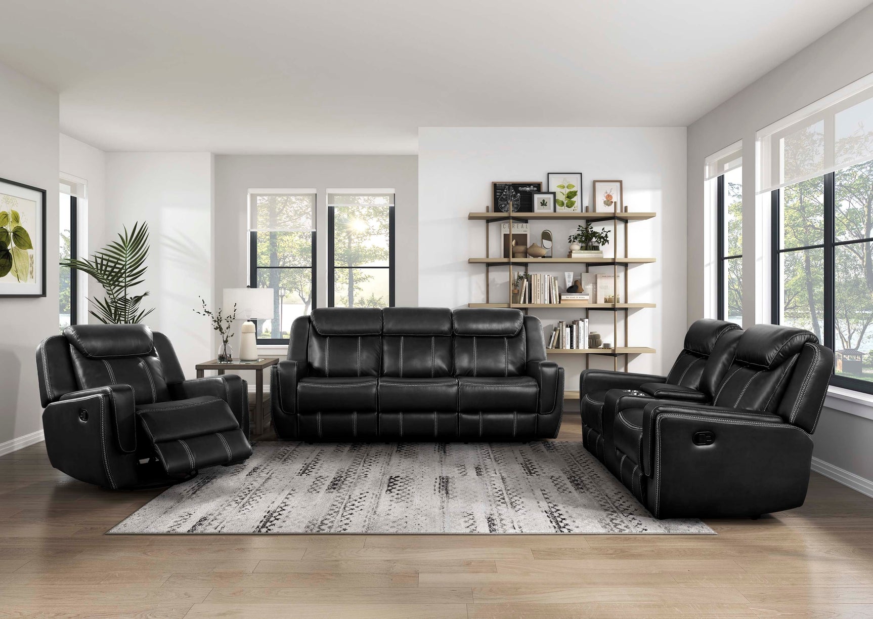 Littleton Black Double Reclining Sofa - Ornate Home
