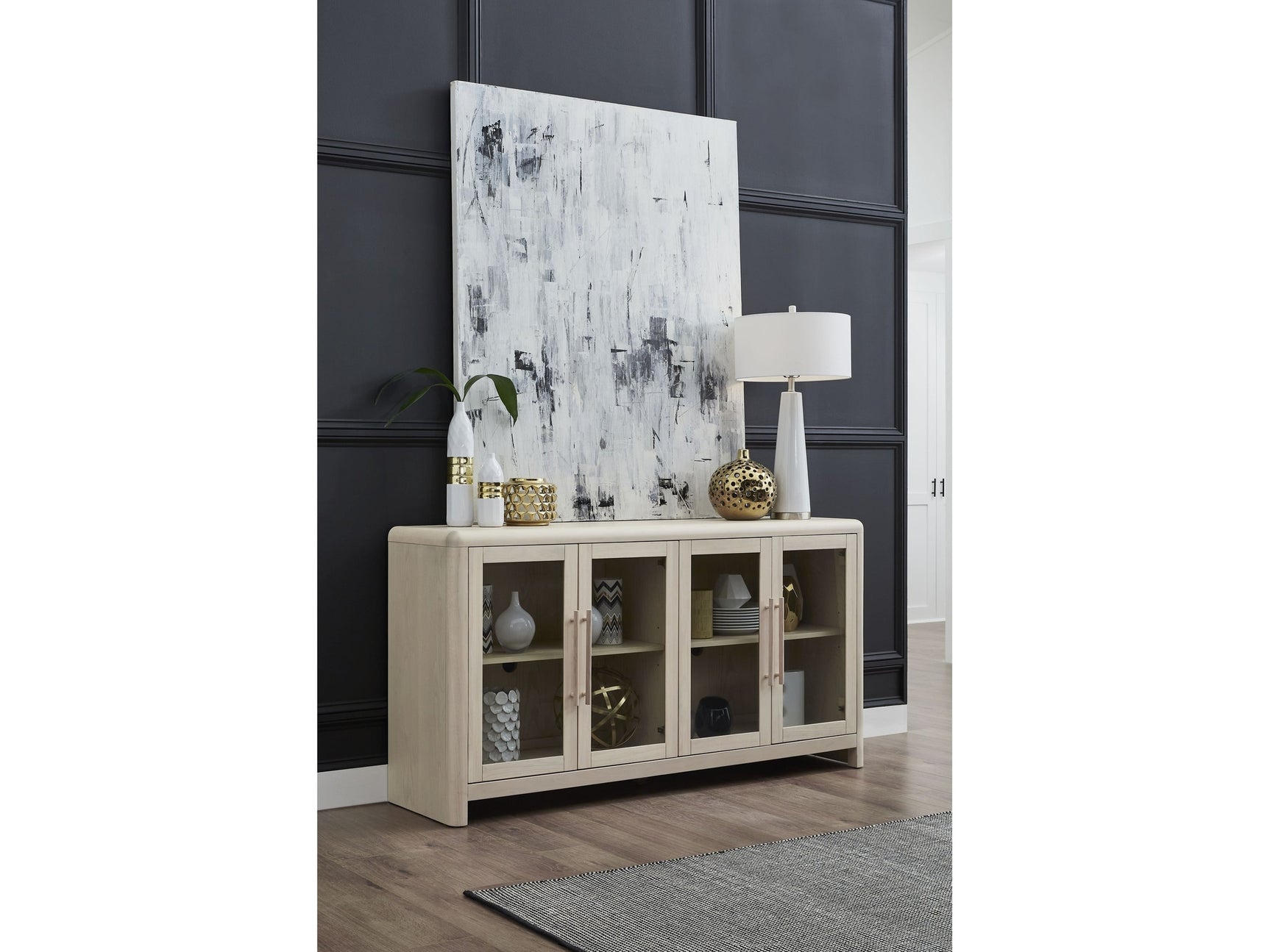 Liv Glass Door Ash Wood Sideboard in White Sand - Ornate Home