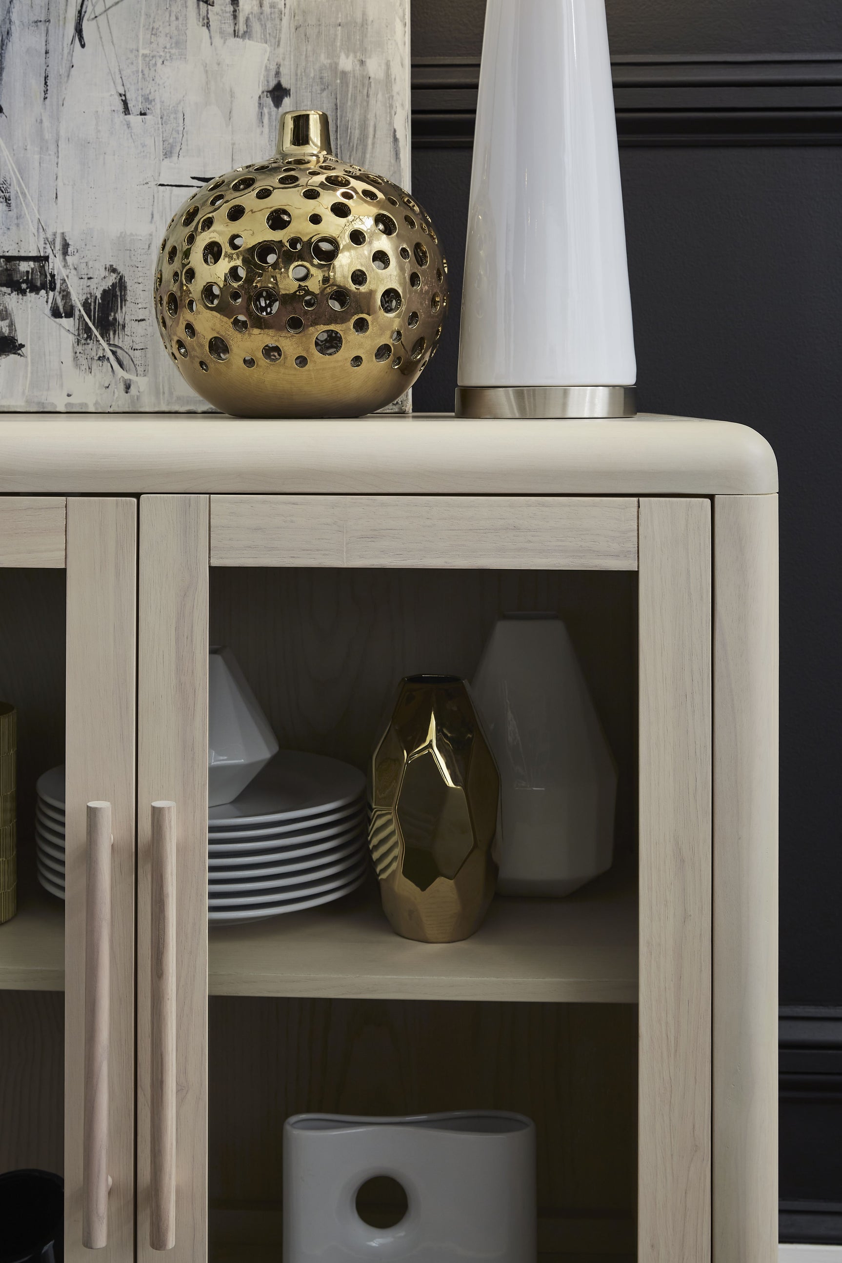 Liv Glass Door Ash Wood Sideboard in White Sand - Ornate Home