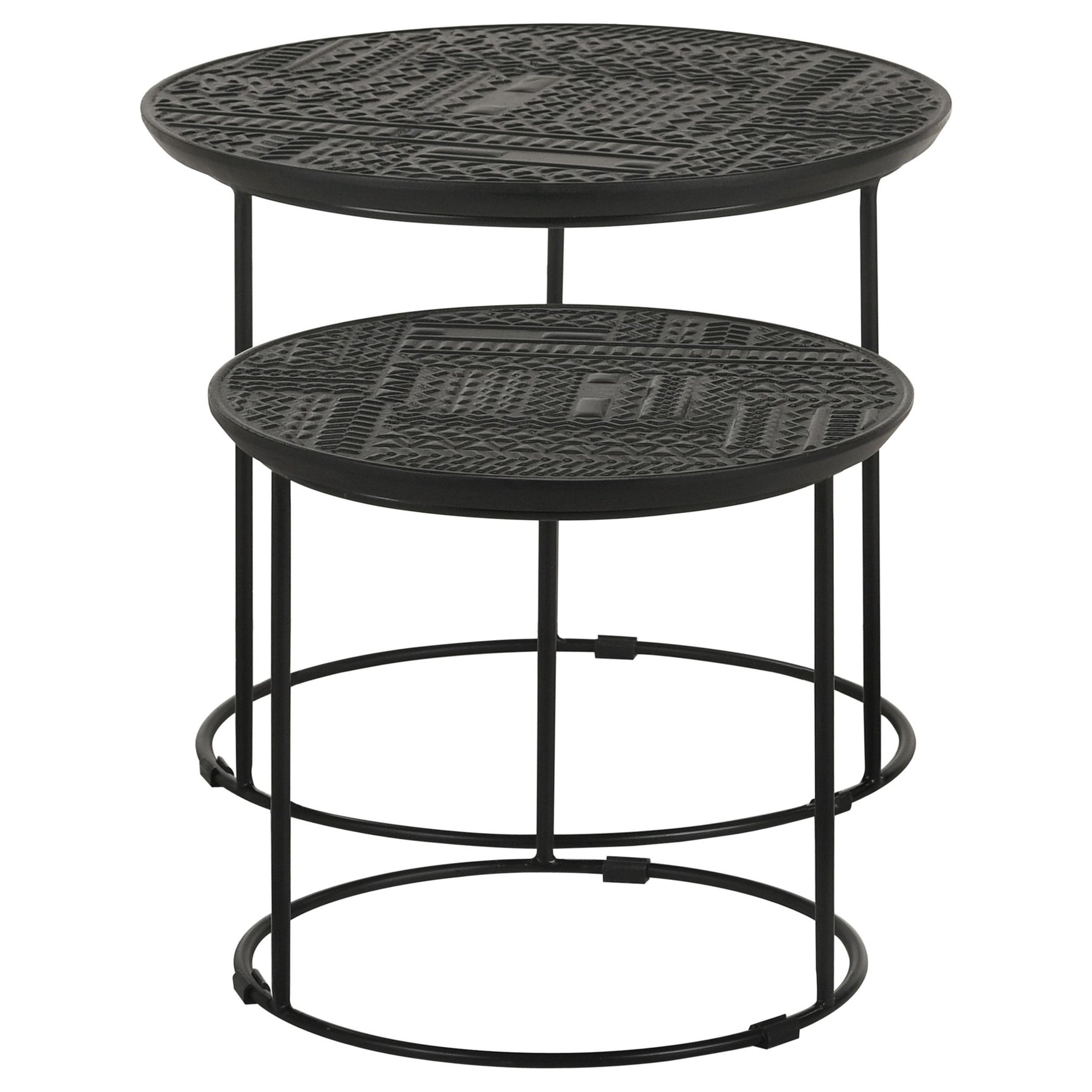 Loannis Matte Black 2-piece Round Mango Wood Nesting Table - Ornate Home