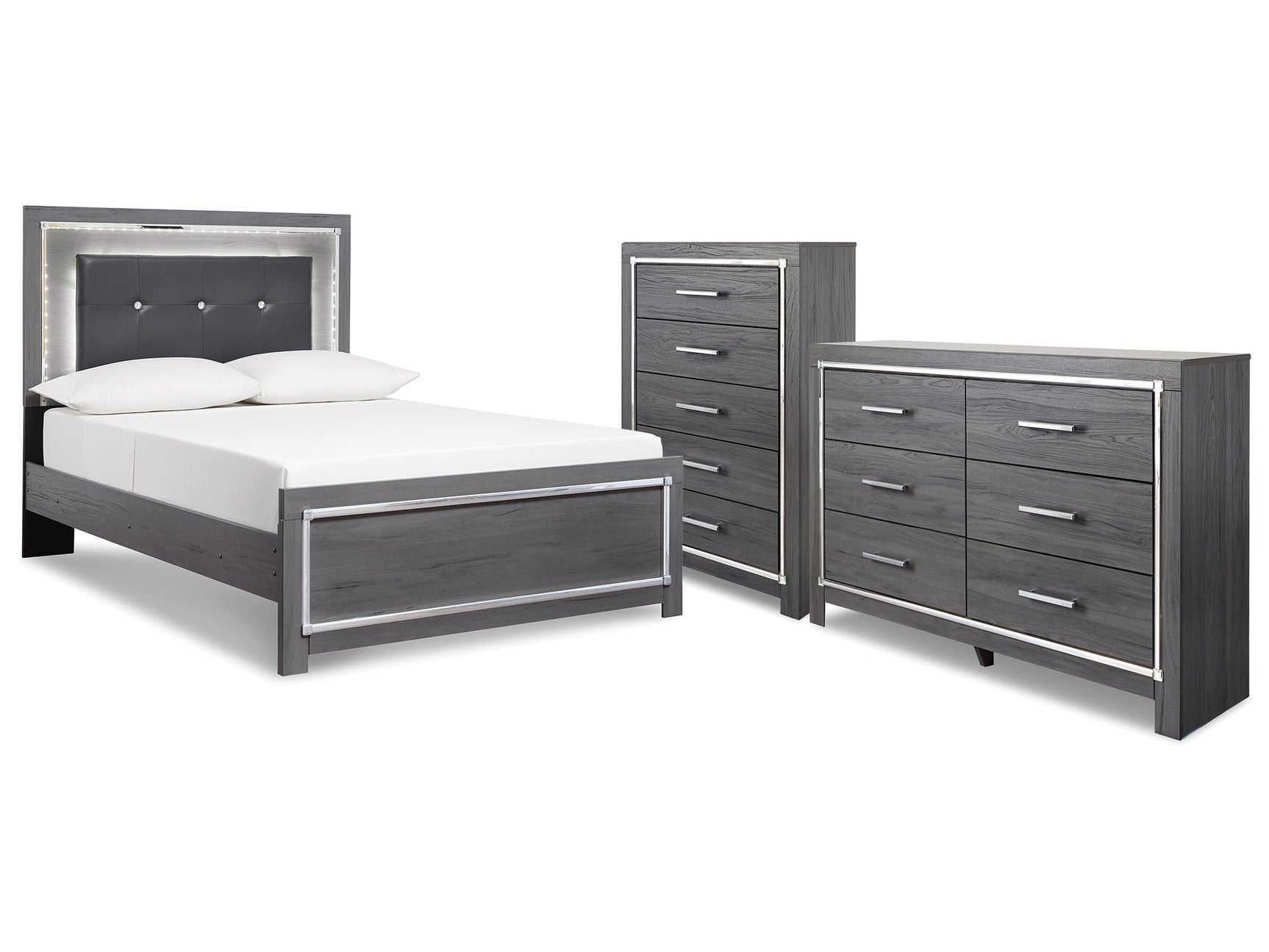 Lodanna Gray Full Panel Bedroom Set with Dresser and Chest - Ornate Home