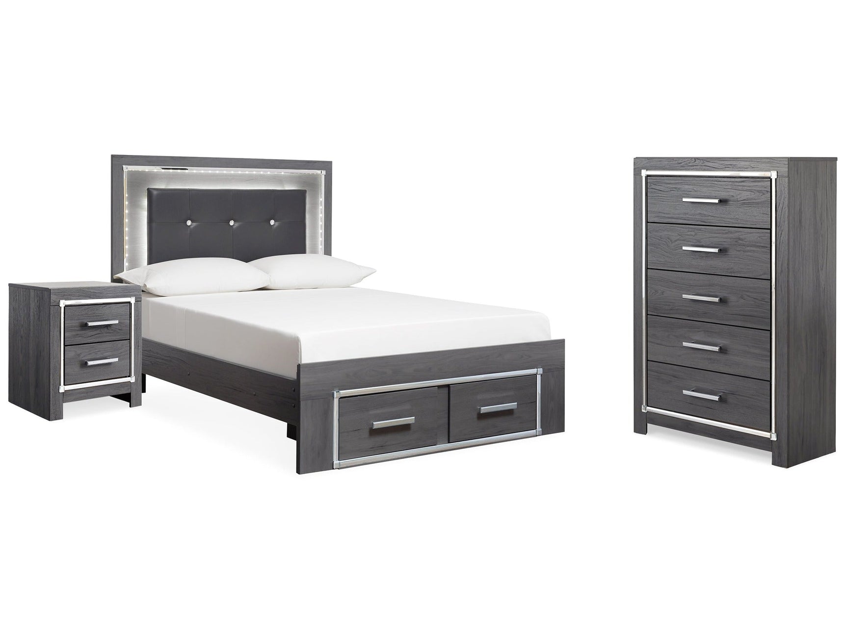 Lodanna Gray Full Storage Bed & Chest & Nightstand (Online Special Price) - Ornate Home