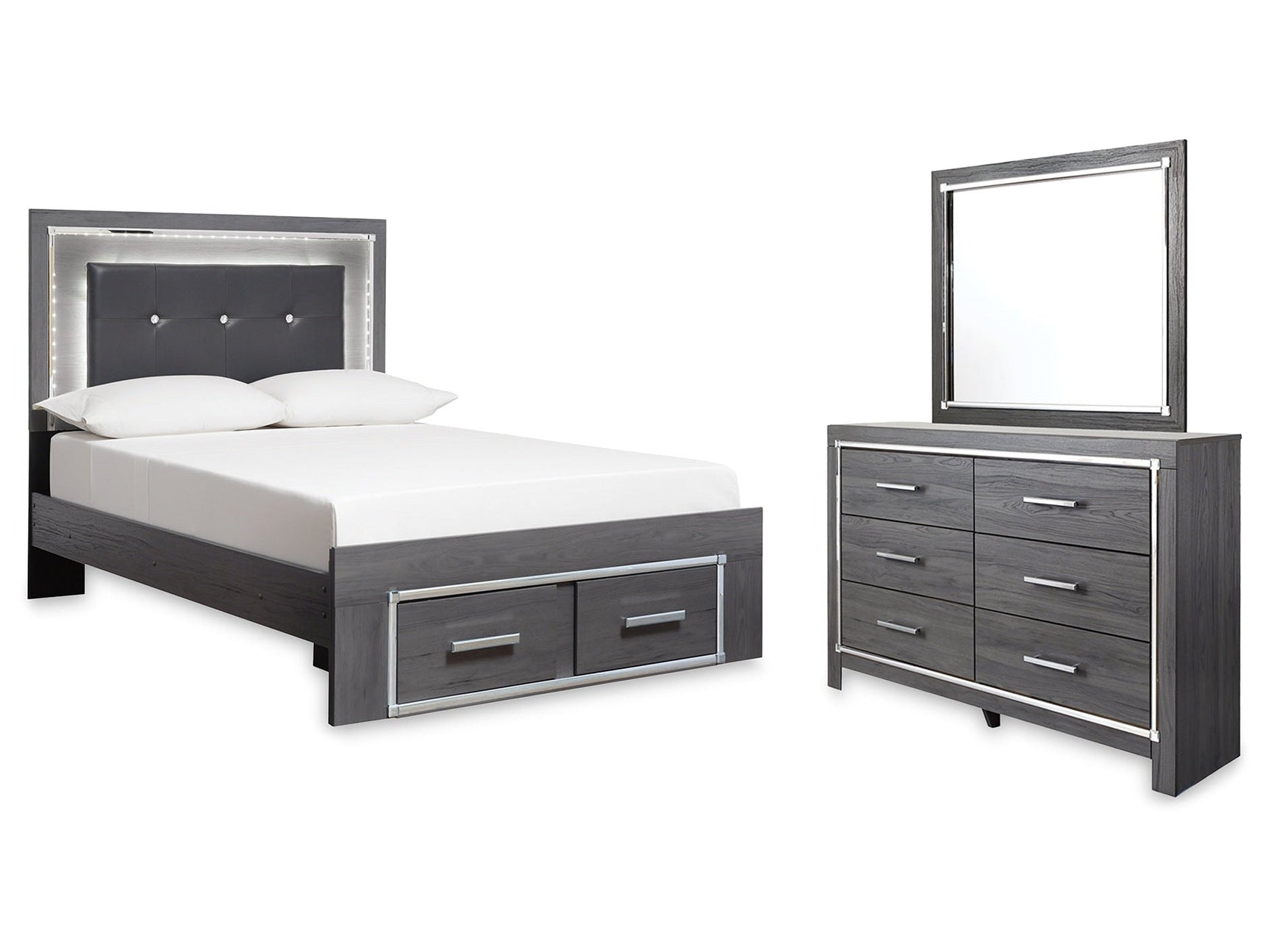 Lodanna Gray Full Storage Bedroom Set with Dresser and Mirror (Online Special Price) - Ornate Home