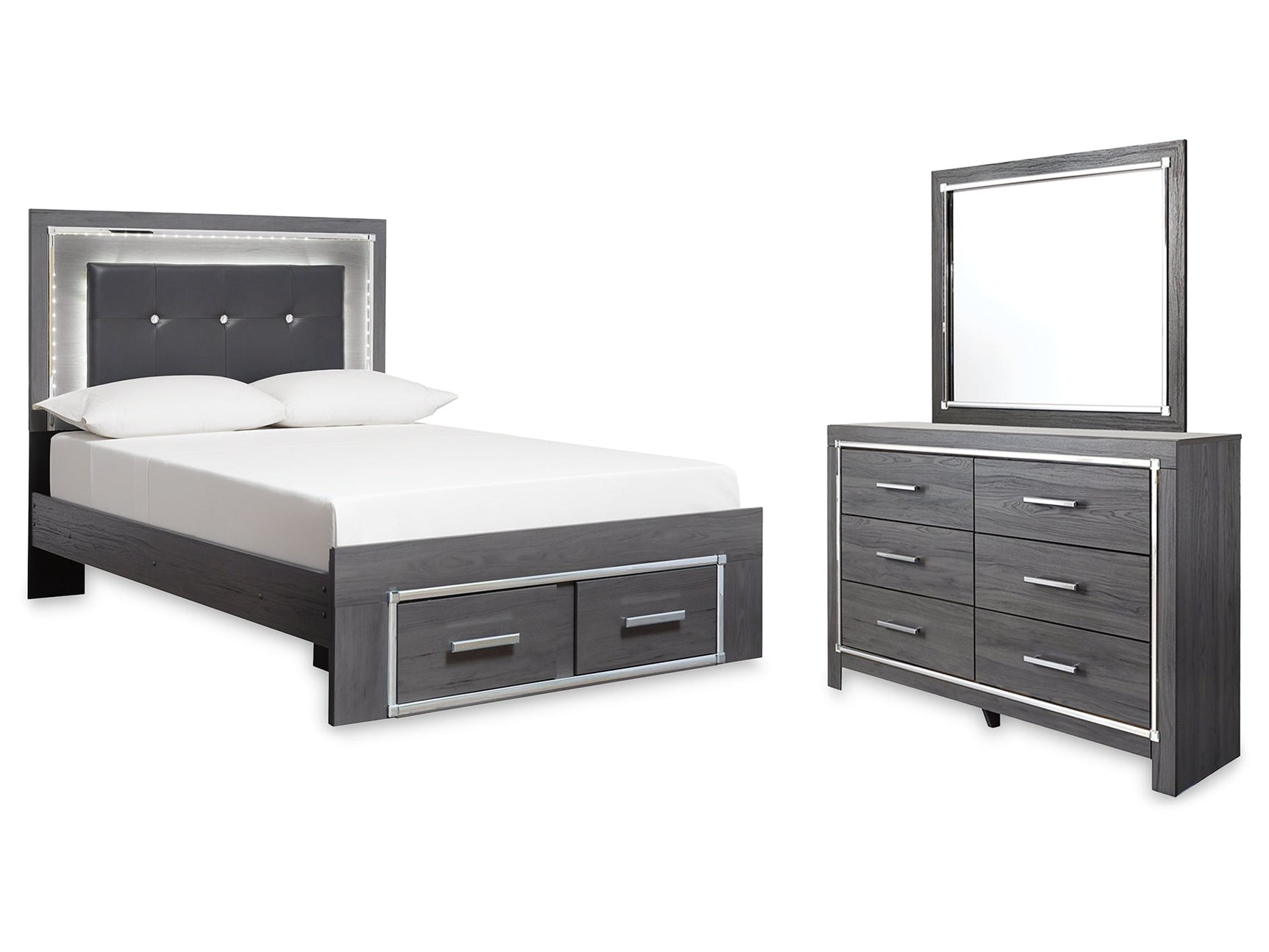 Lodanna Gray Full Storage Bedroom Set with Dresser and Mirror - Ornate Home