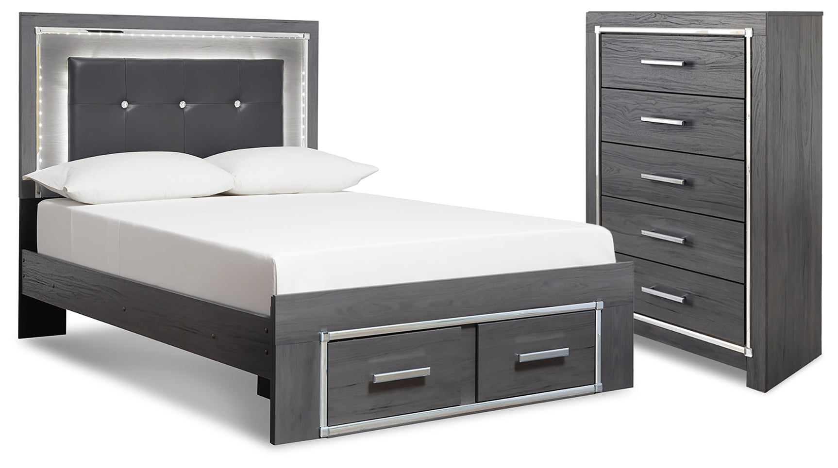 Lodanna Gray Full Upholstered Panel Storage Bed and Chest - Ornate Home