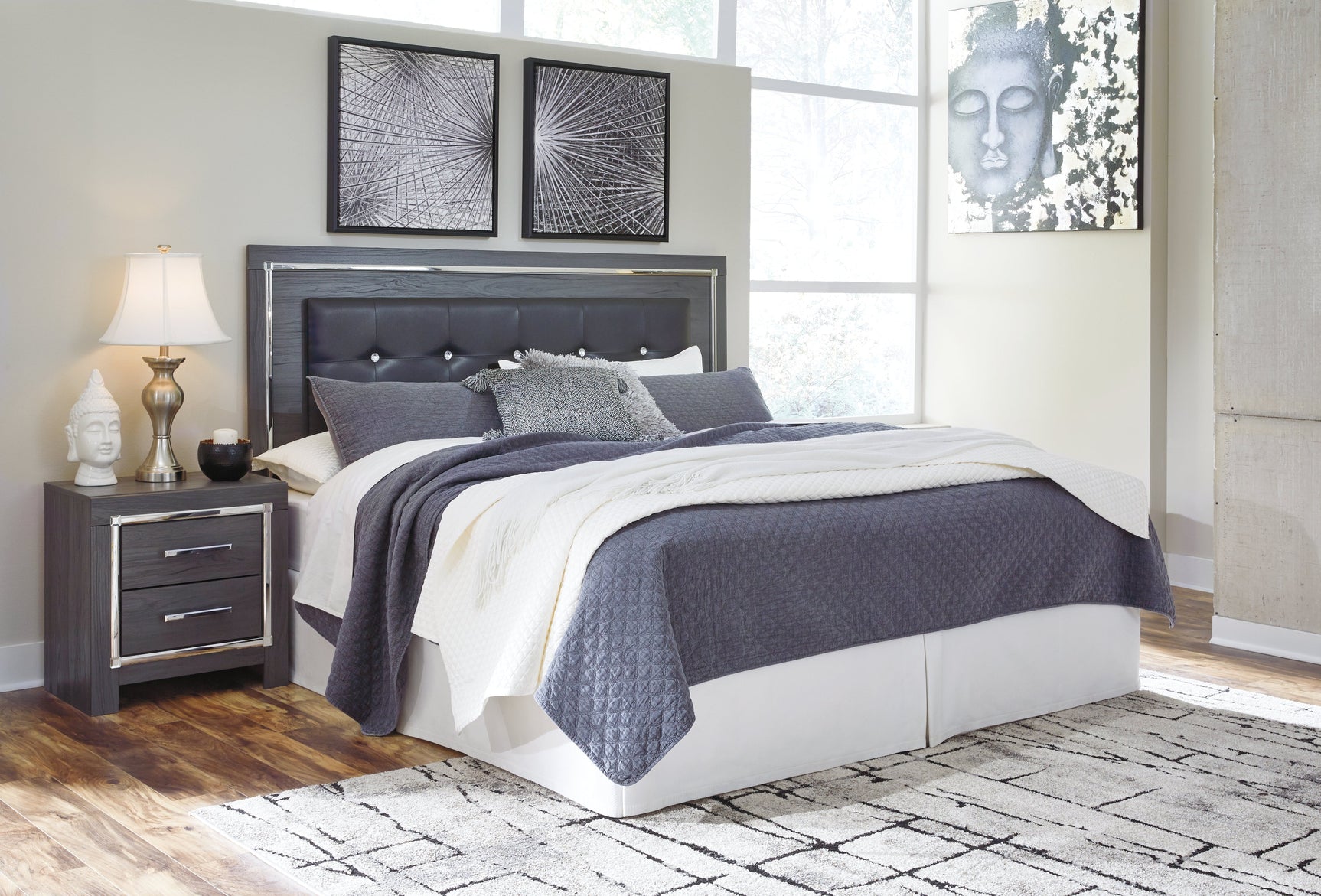 Lodanna Gray King/Cal King Panel Headboard, Dresser, Mirror and 2 Nightstands (Online Special Price) - Ornate Home