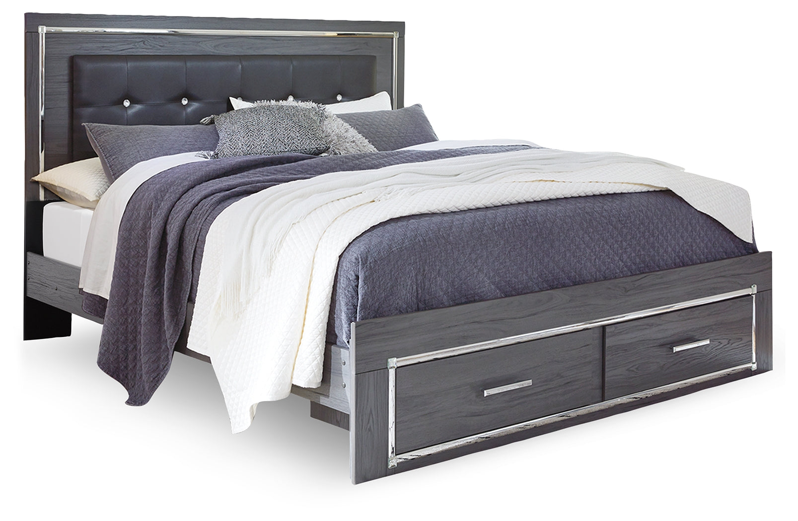 Lodanna Gray King Storage Bedroom Set with 2 Chests and 2 Nightstands - Ornate Home